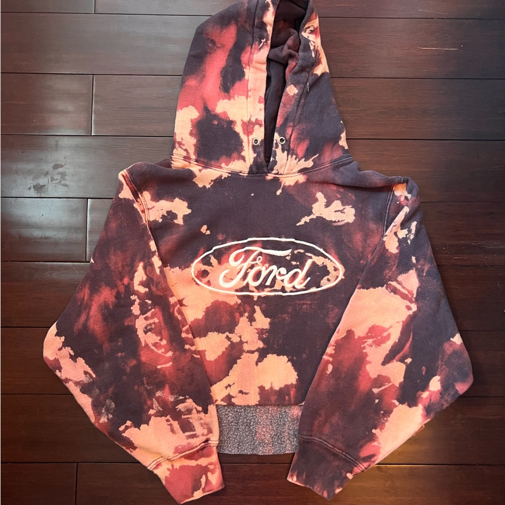 Bleach-dyed cropped Ford hoodie